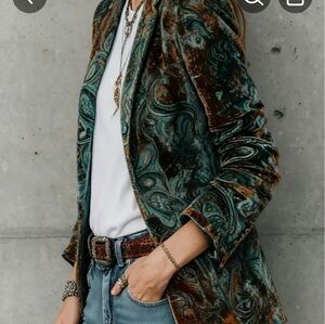 Women's Multicolor Retro Bohemian Paisley Lapel Long-sleeved Jacket XL